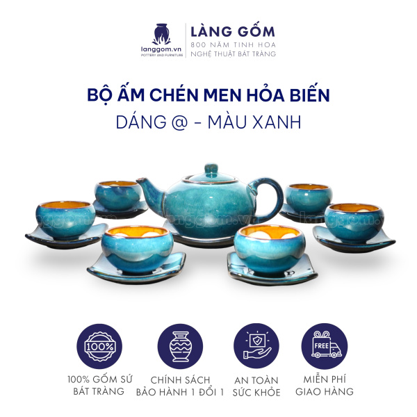 Bộ ấm chén Men hỏa biến chóe - Gốm sứ Bát Tràng 