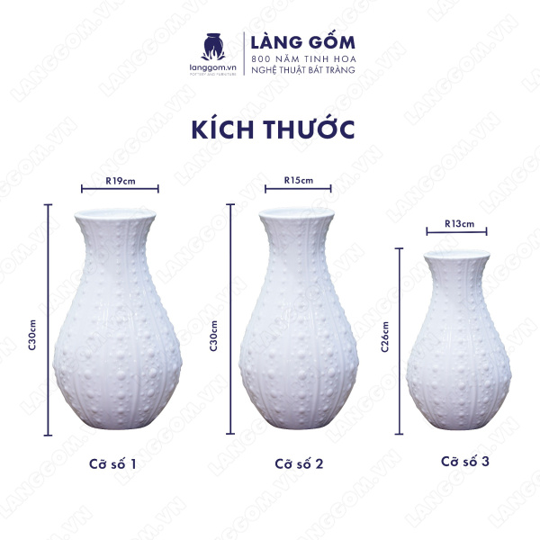 Lọ hoa Men trắng sọc bi