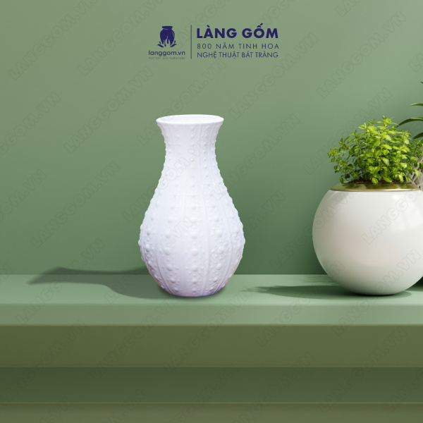 Lọ hoa Men trắng sọc bi