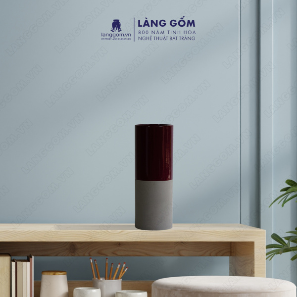 Lọ hoa Men mát 2 màu đỏ xám