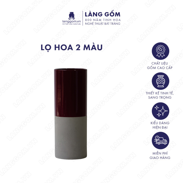 Lọ hoa Men mát 2 màu đỏ xám