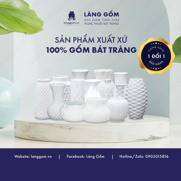 Lọ hoa Men trắng dâu cao
