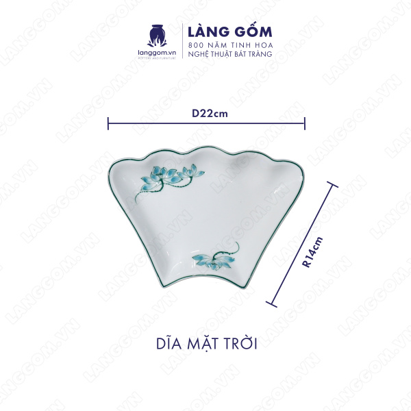 Bộ bàn ăn mặt trời men trắng vẽ hoa sen xanh 