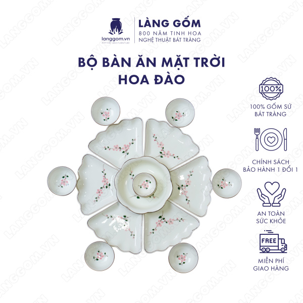 Bộ bàn ăn mặt trời men kem hoa đào