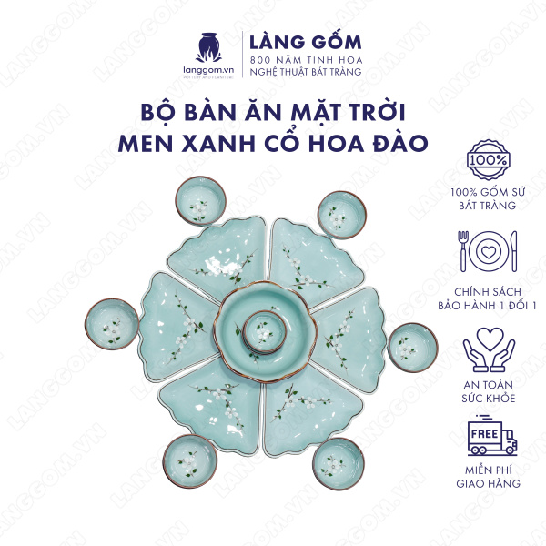 Bộ bàn ăn mặt trời men xanh cổ hoa đào 