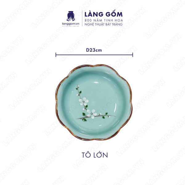 Bộ bàn ăn mặt trời men xanh cổ hoa đào 