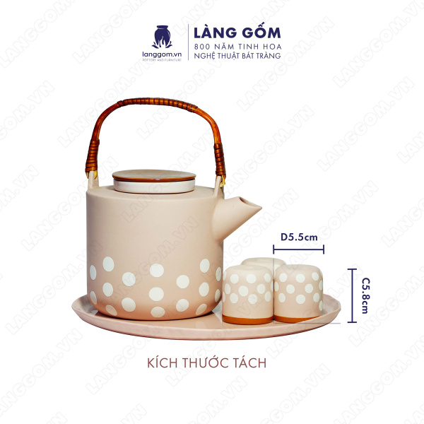 Bộ ấm chén màu hồng chấm bi