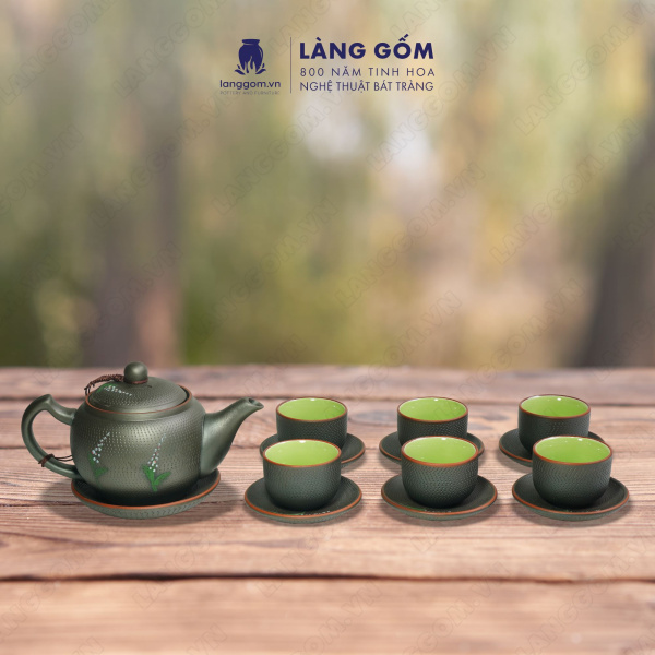 Bộ ấm chén Men mộc hoa oải hương