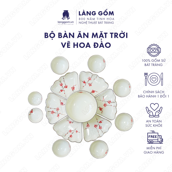 Bộ bàn ăn mặt trời men kem hoa đào