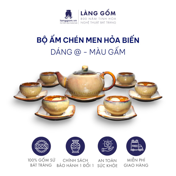 Bộ ấm chén Men hỏa biến chóe - Gốm sứ Bát Tràng 