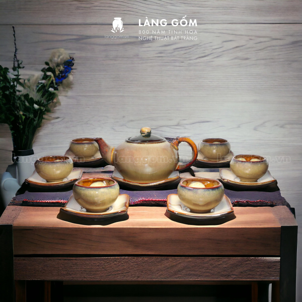 Bộ ấm chén Men hỏa biến chóe - Gốm sứ Bát Tràng 