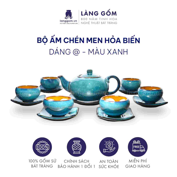 Bộ ấm chén Men hỏa biến chóe - Gốm sứ Bát Tràng 