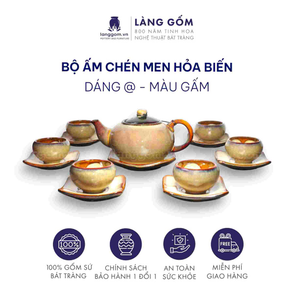 Bộ ấm chén Men hỏa biến chóe - Gốm sứ Bát Tràng 