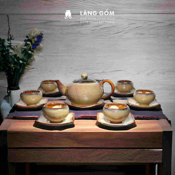 Bộ ấm chén Men hỏa biến chóe - Gốm sứ Bát Tràng 