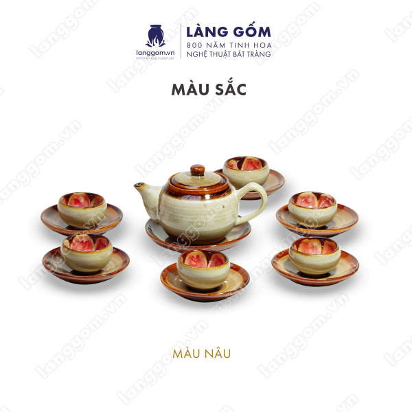 Bộ ấm chén Men hỏa biến đào - Gốm sứ Bát Tràng 