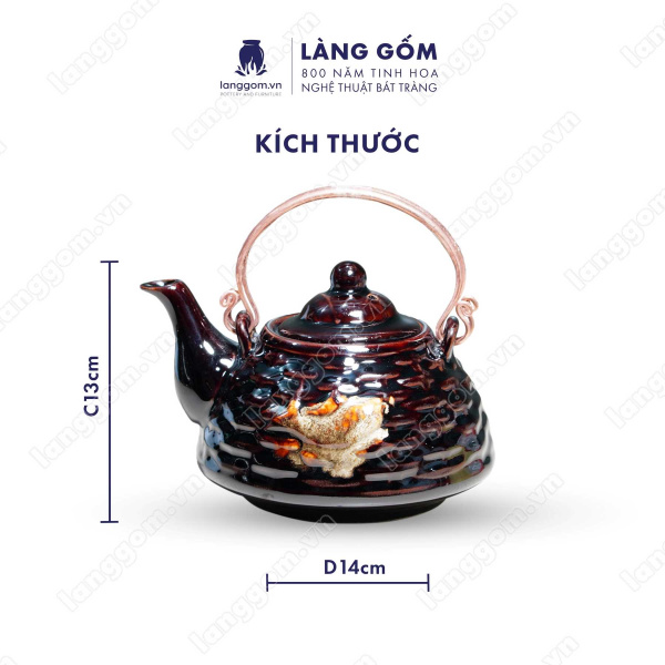 Bộ ấm chén Men hỏa biến giỏ cá - Gốm sứ Bát Tràng
