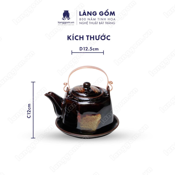 Bộ ấm chén uống trà men hỏa biến cao cấp, dáng bát giác 8 cạnh thanh lịch - Dung tích 430ml - Gốm sứ Bát Tràng