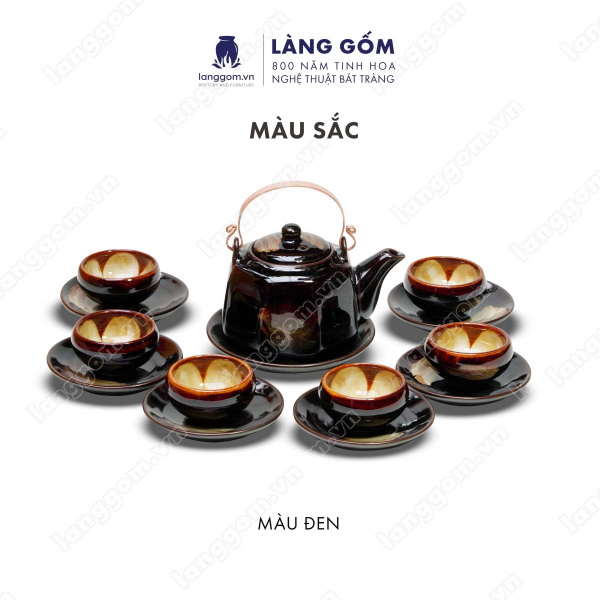 Bộ ấm chén uống trà men hỏa biến cao cấp, dáng bát giác 8 cạnh thanh lịch - Dung tích 430ml - Gốm sứ Bát Tràng