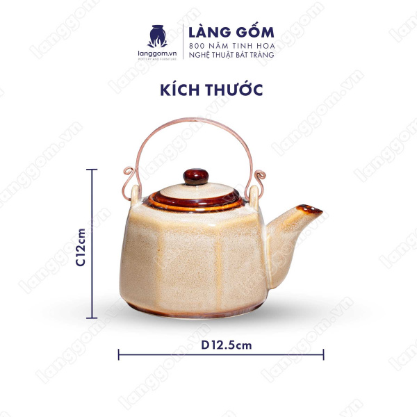 Bộ ấm chén uống trà men hỏa biến cao cấp, dáng bát giác 8 cạnh thanh lịch - Dung tích 430ml - Gốm sứ Bát Tràng