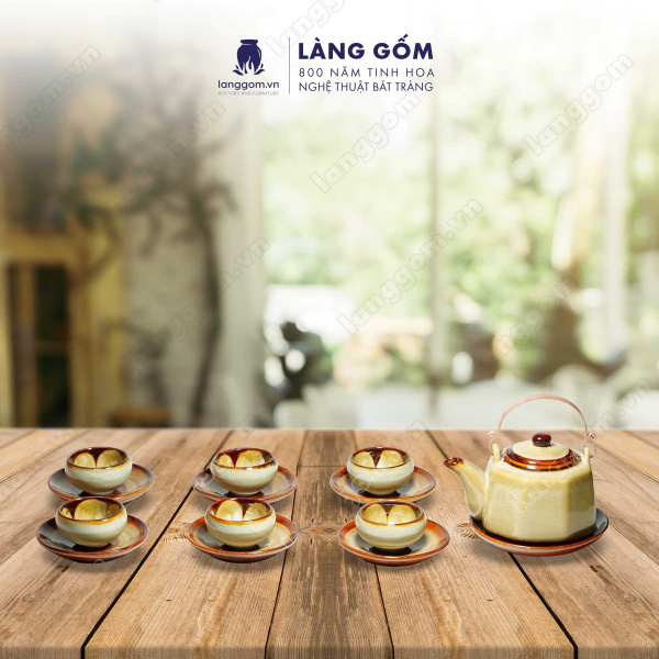 Bộ ấm chén uống trà men hỏa biến cao cấp, dáng bát giác 8 cạnh thanh lịch - Dung tích 430ml - Gốm sứ Bát Tràng
