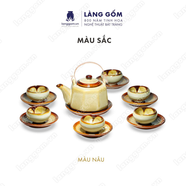 Bộ ấm chén uống trà men hỏa biến cao cấp, dáng bát giác 8 cạnh thanh lịch - Dung tích 430ml - Gốm sứ Bát Tràng