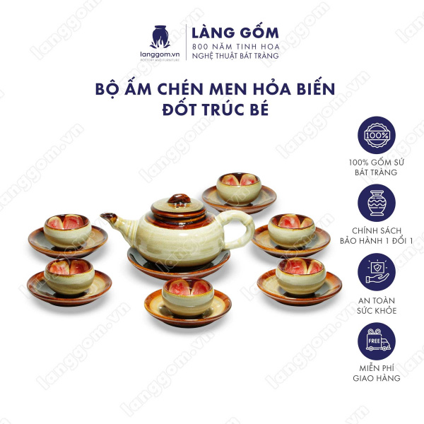 Bộ ấm chén Men hỏa biến đốt trúc to, dung tích 400ml - Gốm sứ Bát Tràng