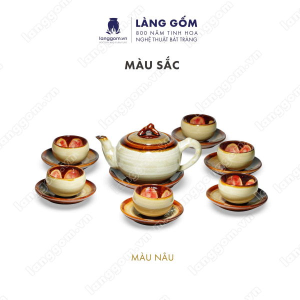 Bộ ấm chén Men hỏa biến đốt trúc to, dung tích 400ml - Gốm sứ Bát Tràng