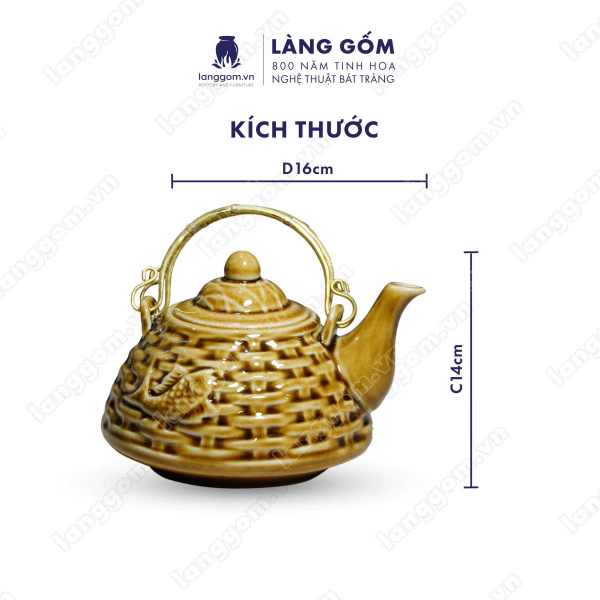 Bộ ấm chén Men hỏa biến giỏ cá màu hổ phách - Gốm sứ Bát Tràng 