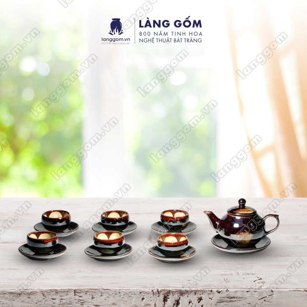Bộ ấm chén Men hỏa biến hồng - Gốm sứ Bát Tràng