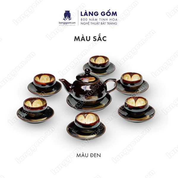Bộ ấm chén Men hỏa biến hồng - Gốm sứ Bát Tràng