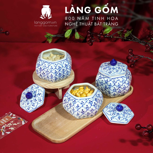 Hũ mứt vẽ tay dáng vuông, tròn