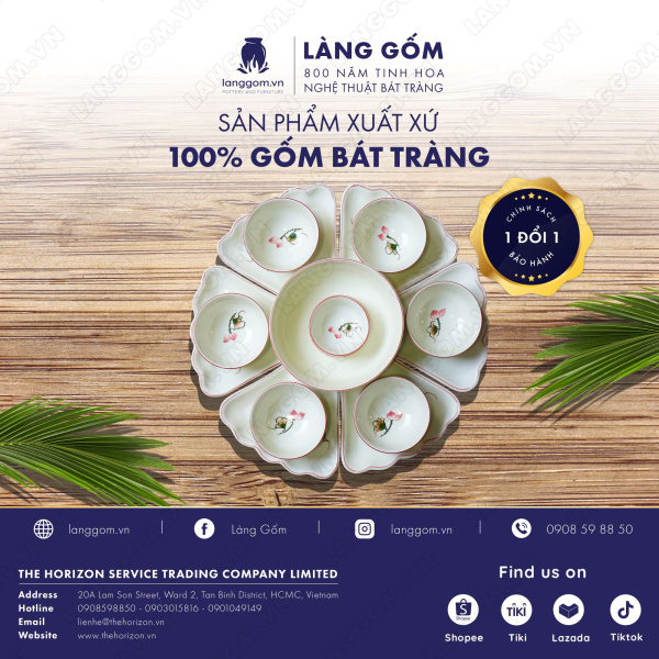 Bộ bàn ăn mặt trời men kem hoa đào